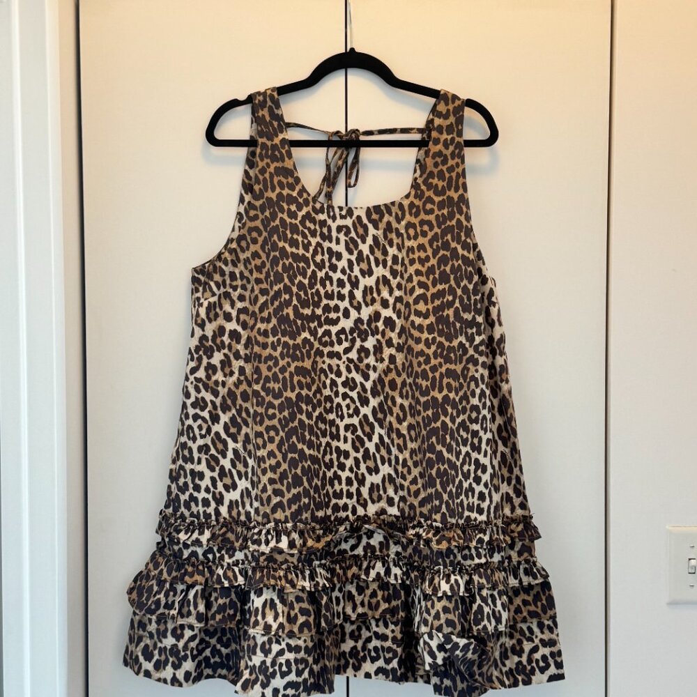 Ganni Leopard Cotton Poplin Mini Dress - Size 44 - BRAND NEW